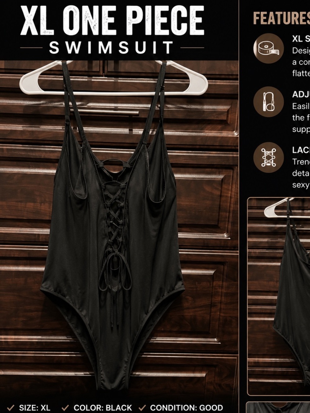 Black Lace-Up One-Piece Swimsuit - XL